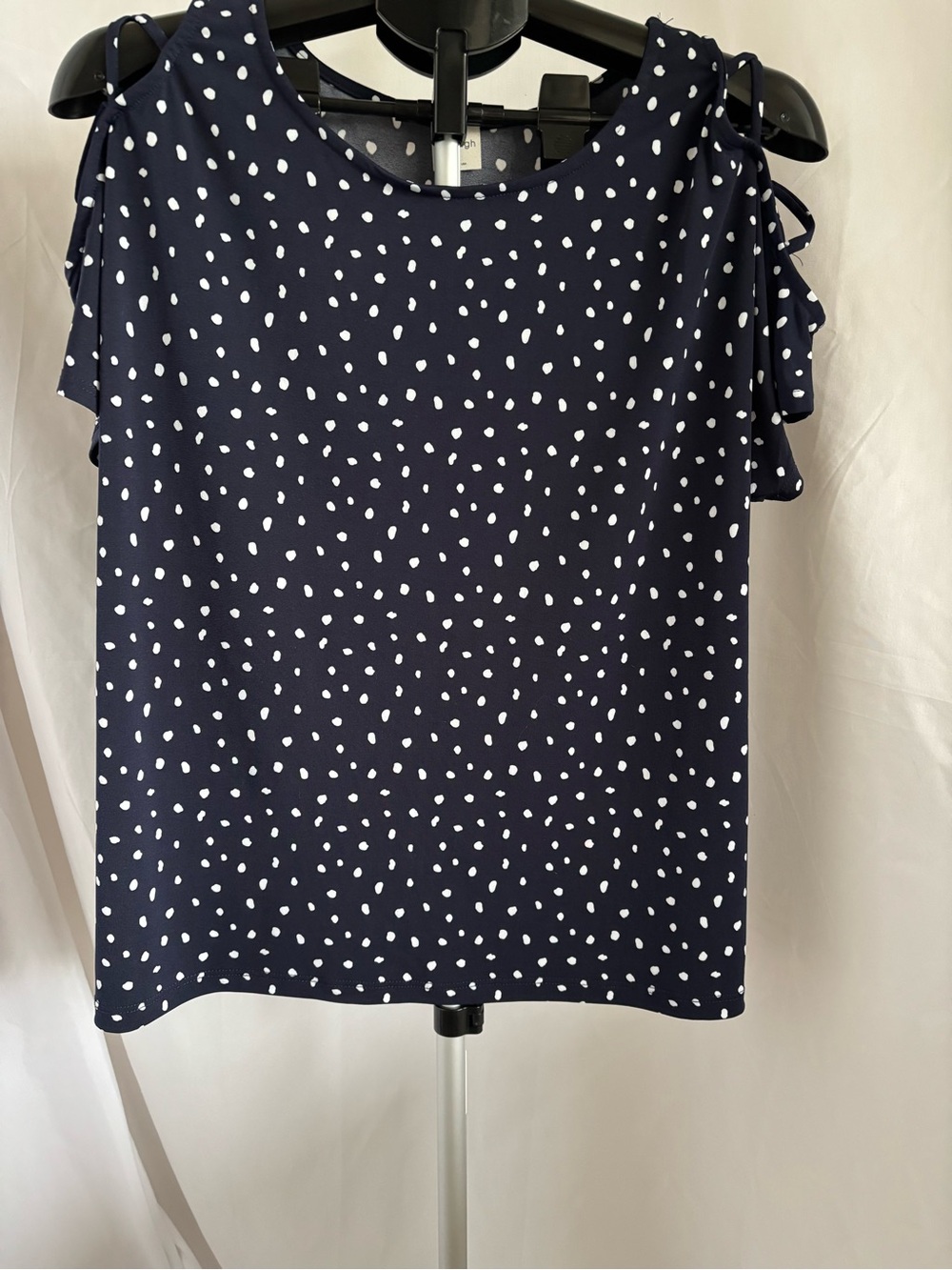 Kaileigh Navy White Polka Dot Cold-Shoulder Blouse